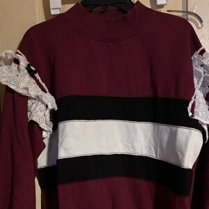 Burgundy Sweater with Lace Accents Cute & Unique
